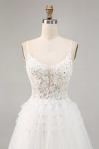 HEULORIA Enchanting Tiered Tulle Short evening Dress - Floral Lace Appliqué & Plunging V-Neck with Spaghetti Straps homecoming dress ED-290
