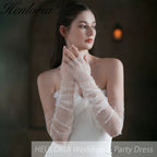 Fingerless Opera Length Tulle Bridal Glove With Pearl GL-04