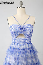 HEULORIA Blue Floral Tiered Tulle A-Line Prom Dress with Cutout Bodice ED-342