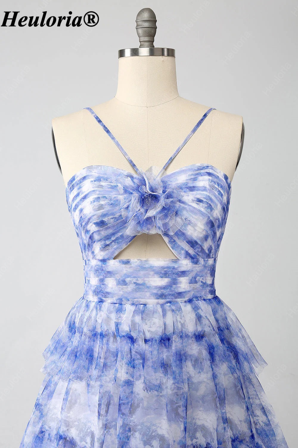 HEULORIA Blue Floral Tiered Tulle A-Line Prom Dress with Cutout Bodice ED-342