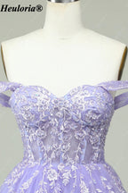 HEULORIA Lilac Off-the-Shoulder Lace Corset Tulle Homecoming Dress ED-293