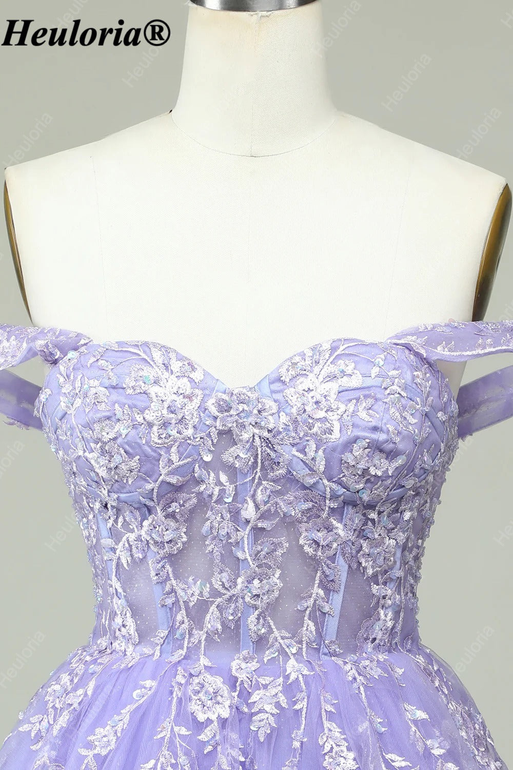 HEULORIA Lilac Off-the-Shoulder Lace Corset Tulle Homecoming Dress ED-293