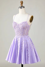 HEULORIA Lavender Lace Sweetheart Homecoming Dress - Open Back Short A-Line Gown ED-324