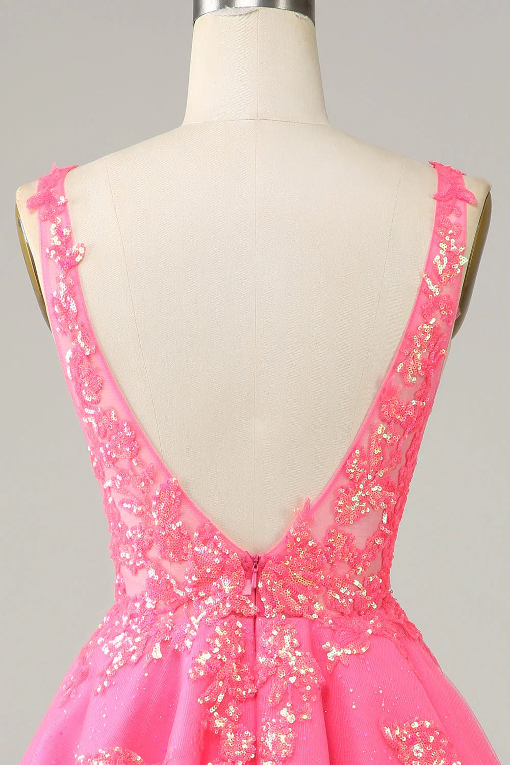 HEULORIA Sparkling V-Neck Sequined Lace Homecoming Dress - Sleeveless A-Line Short Party Gown ED-281