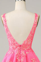 HEULORIA Sparkling V-Neck Sequined Lace Homecoming Dress - Sleeveless A-Line Short Party Gown ED-281
