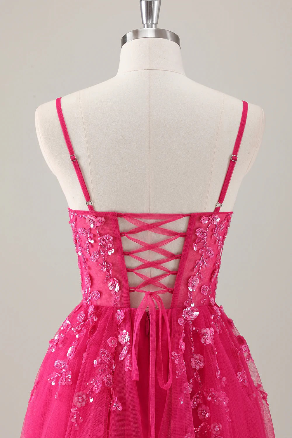 HEULORIA Enchanting 3D Floral Applique V-Neck Tulle A-Line Prom Dress - Corset Back Formal Gown ED-341