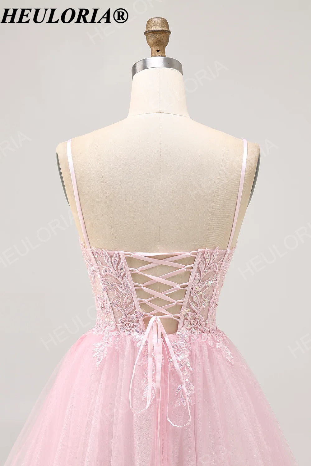 HEULORIA Luxury Pink Handcrafted Lace Floral Girl's Pageant Dress - Floor Length Ball Gown for Weddings & Performance V-Neck ED-331