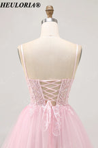 HEULORIA Luxury Pink Handcrafted Lace Floral Girl's Pageant Dress - Floor Length Ball Gown for Weddings & Performance V-Neck ED-331