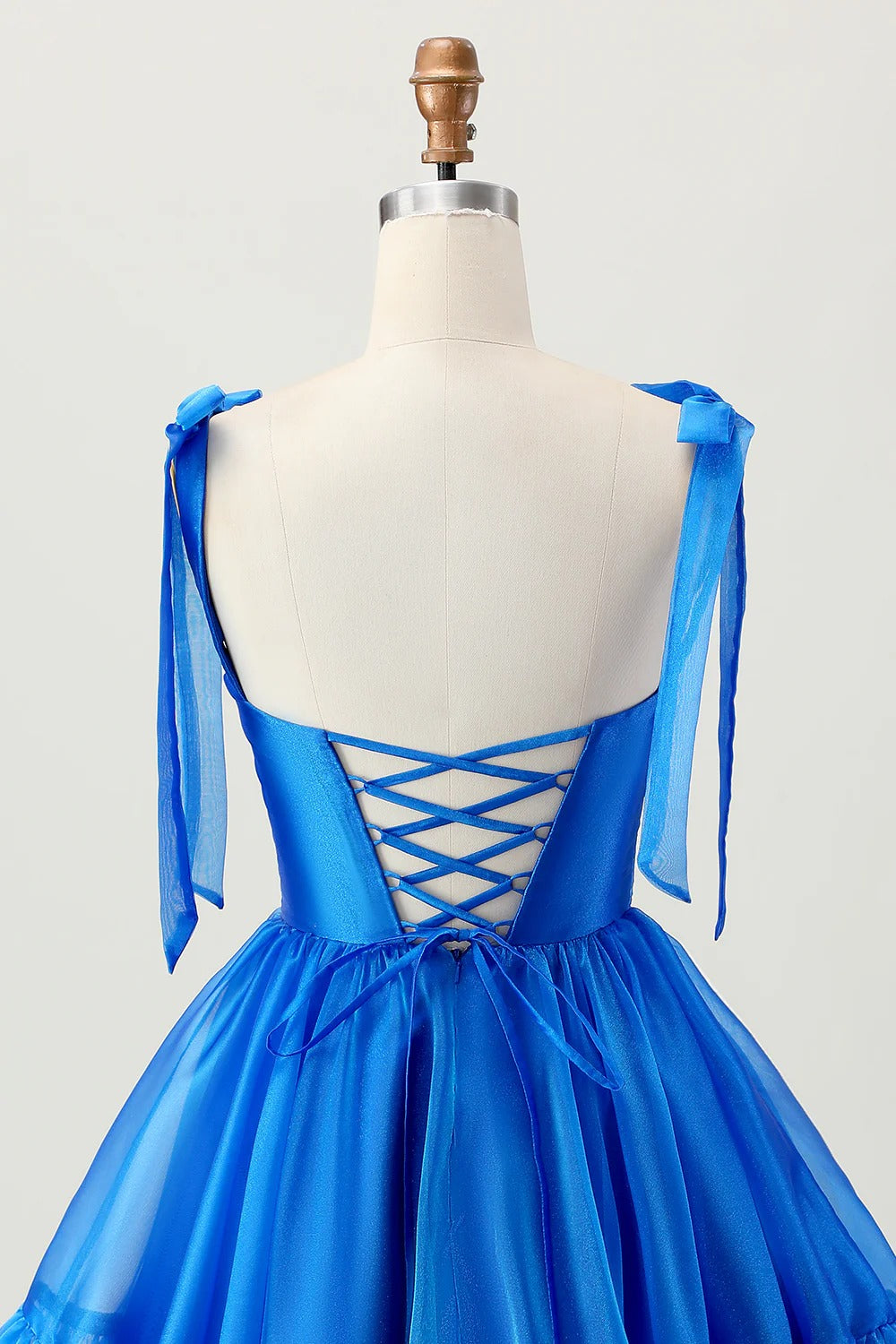 HEULORIA Royal Blue Sweetheart Tie-Strap Short Homecoming Dress - Ruffled Corset Back Cocktail Gown ED-295