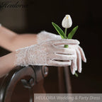 Fingertips Classic Length Tulle Bridal Gloves With Lace GL-06