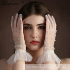 Fingertips Classic Length Tulle Bridal Gloves with pearls GL-02