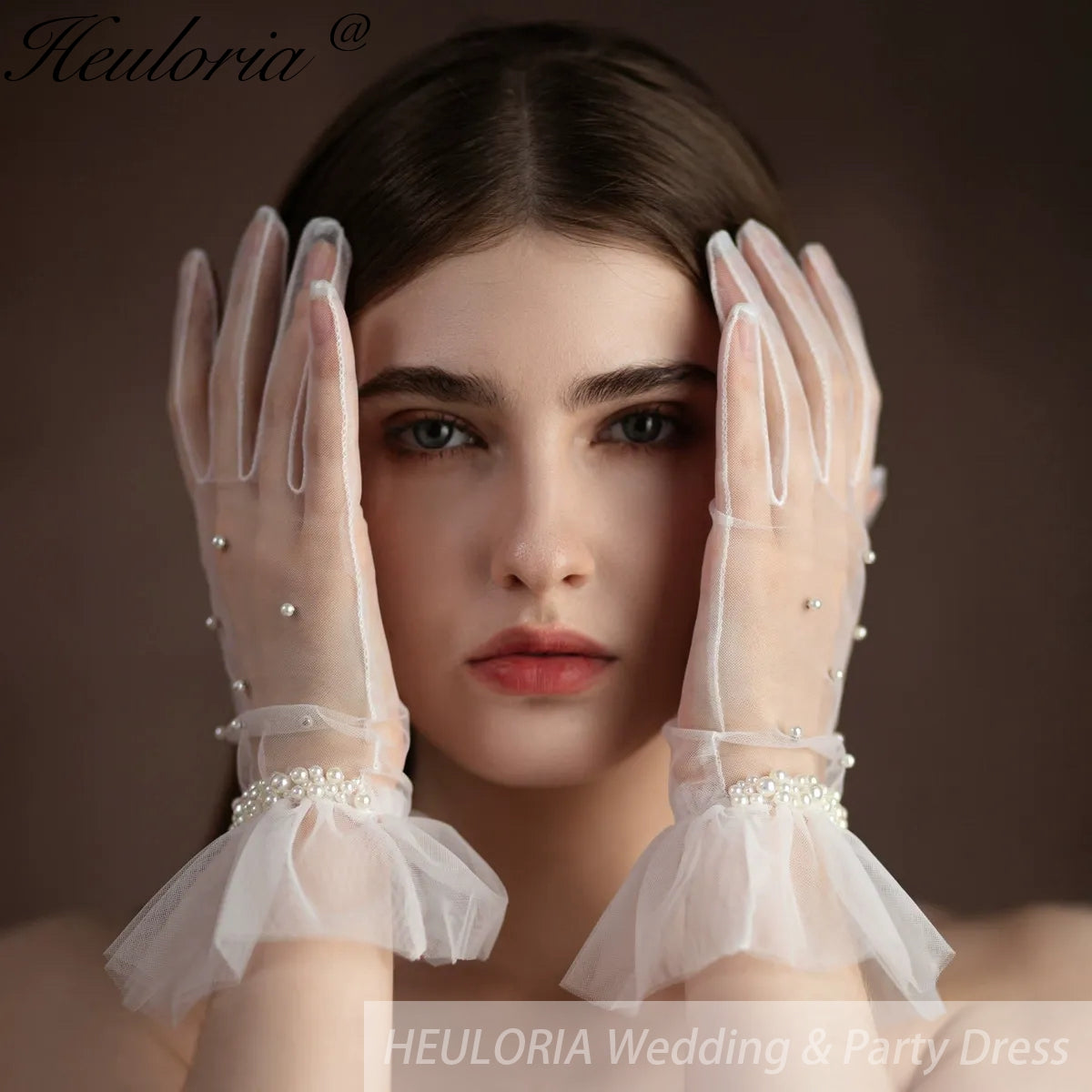 Fingertips Classic Length Tulle Bridal Gloves with pearls GL-02