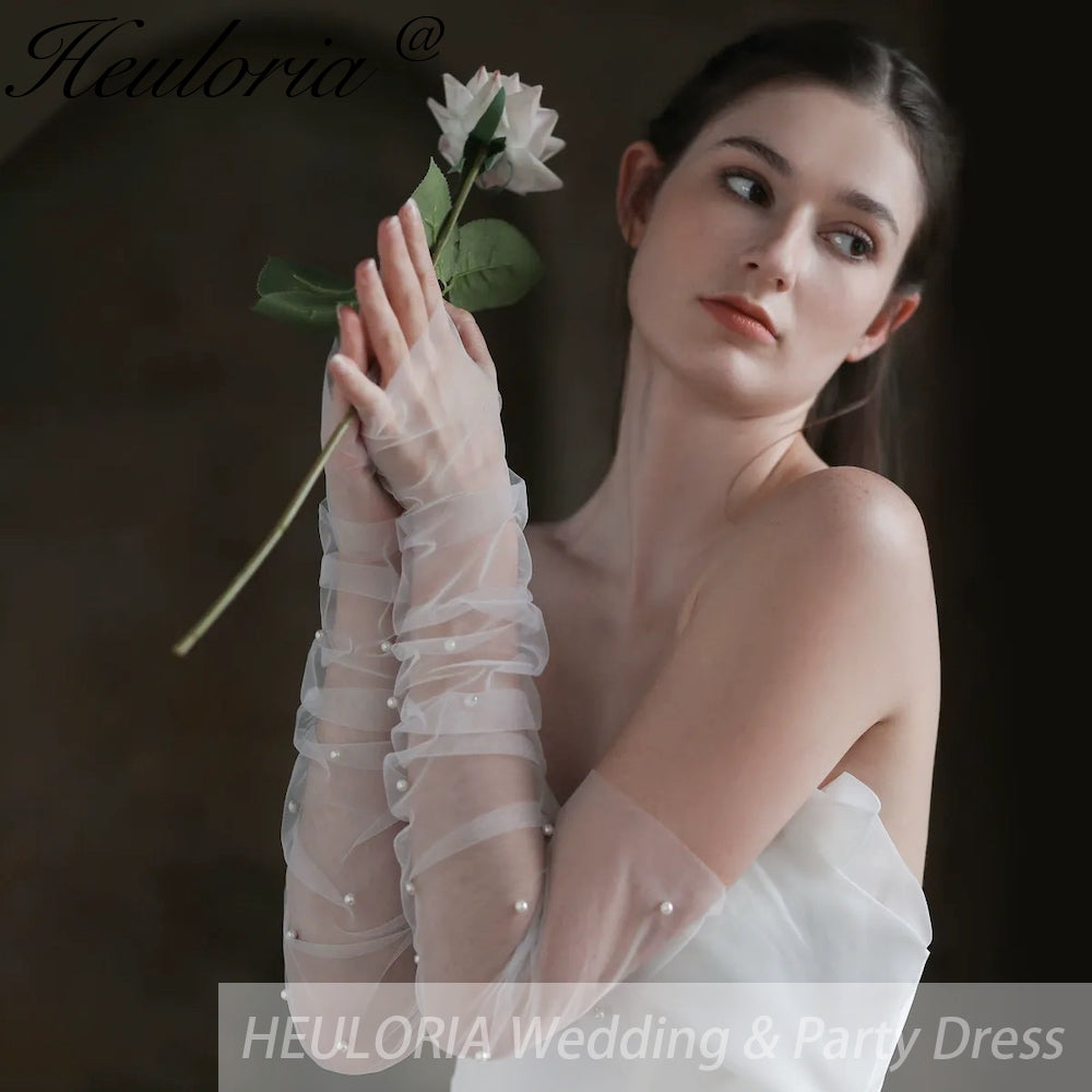 Fingerless Opera Length Tulle Bridal Glove With Pearl GL-04