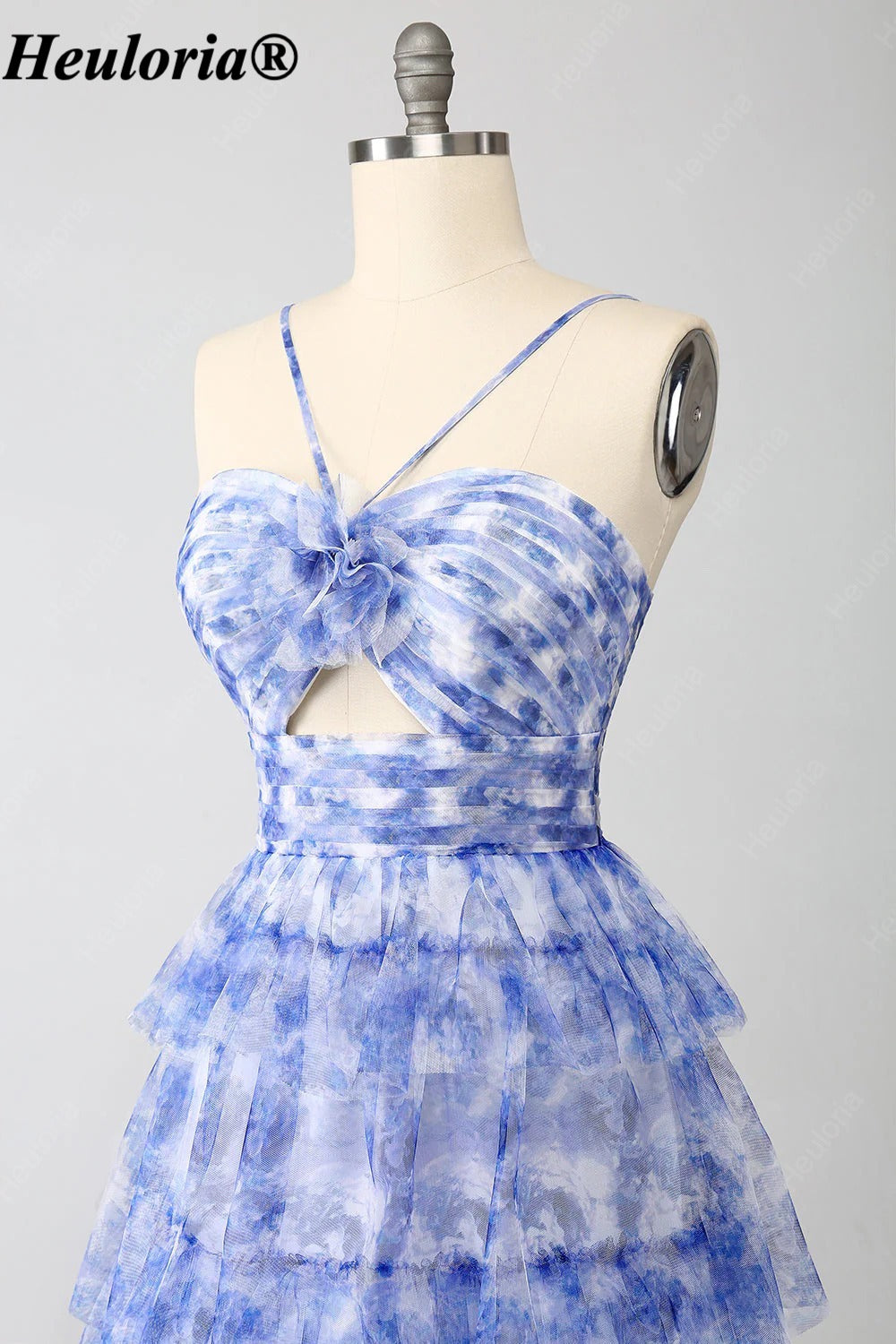 HEULORIA Blue Floral Tiered Tulle A-Line Prom Dress with Cutout Bodice ED-342