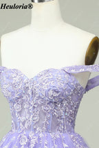 HEULORIA Lilac Off-the-Shoulder Lace Corset Tulle Homecoming Dress ED-293