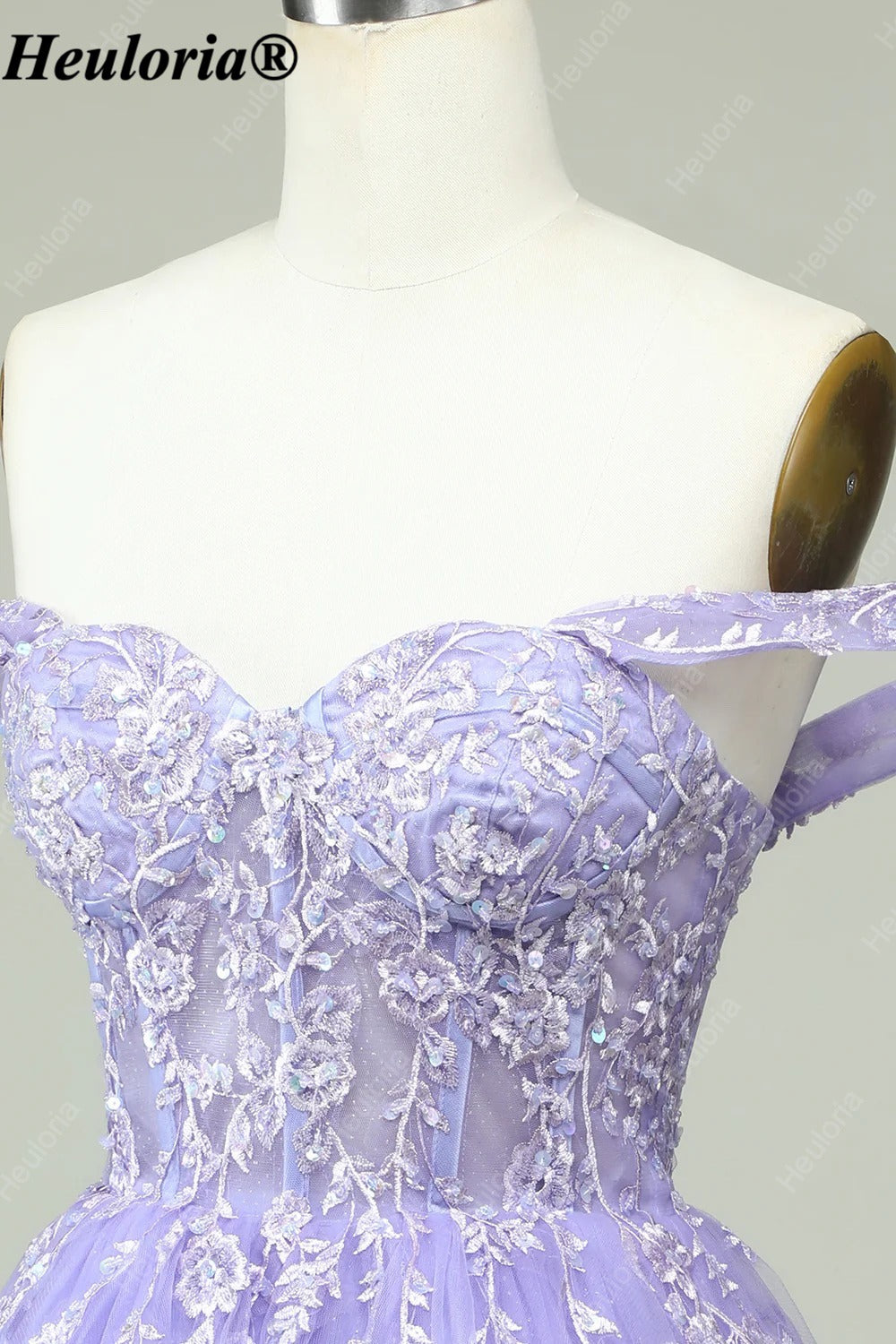 HEULORIA Lilac Off-the-Shoulder Lace Corset Tulle Homecoming Dress ED-293