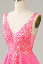 HEULORIA Sparkling V-Neck Sequined Lace Homecoming Dress - Sleeveless A-Line Short Party Gown ED-281