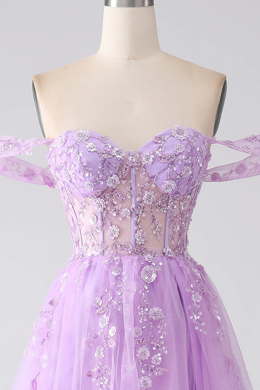 HEULORIA Lilac Off-The-Shoulder Sweetheart Prom Dress with 3D Floral Appliques & Corset Bodice ED-338