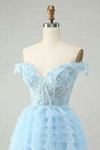 HEULORIA Blush A Line Off The Shoulder Corset Short Tulle Homecoming Dress ED-326