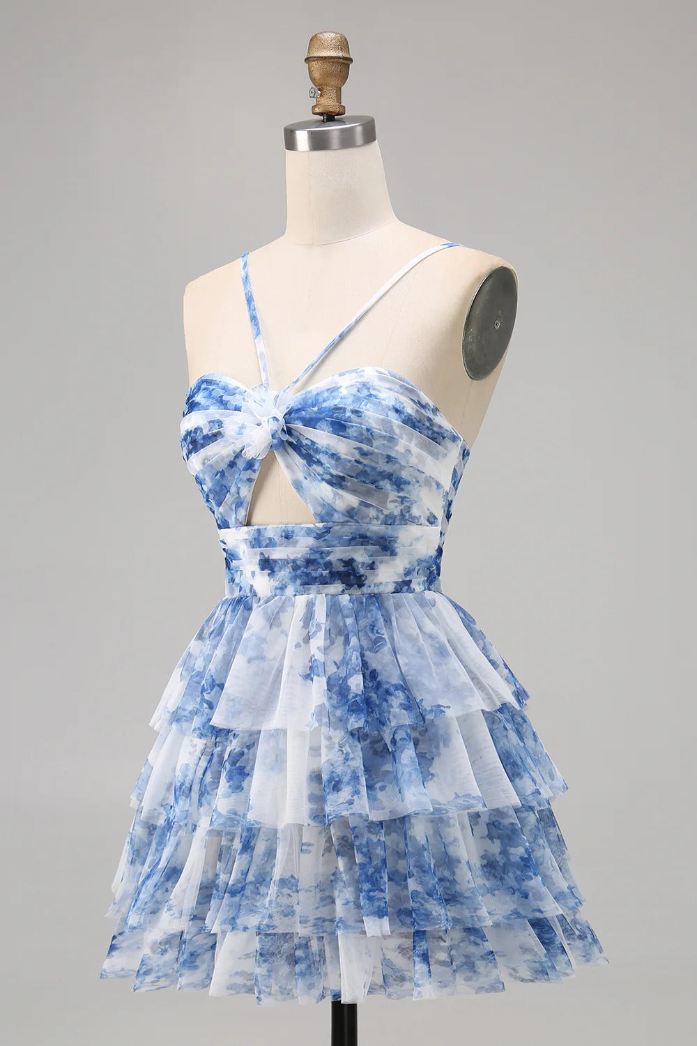 HEULORIA 3D Floral Accent Tiered Tulle Mini Dress - Sweetheart Halter Cutout Cocktail Dress ED-313