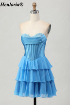HEULORIA Strapless Corset Tiered Ruffle Short Homecoming Dress ED-314