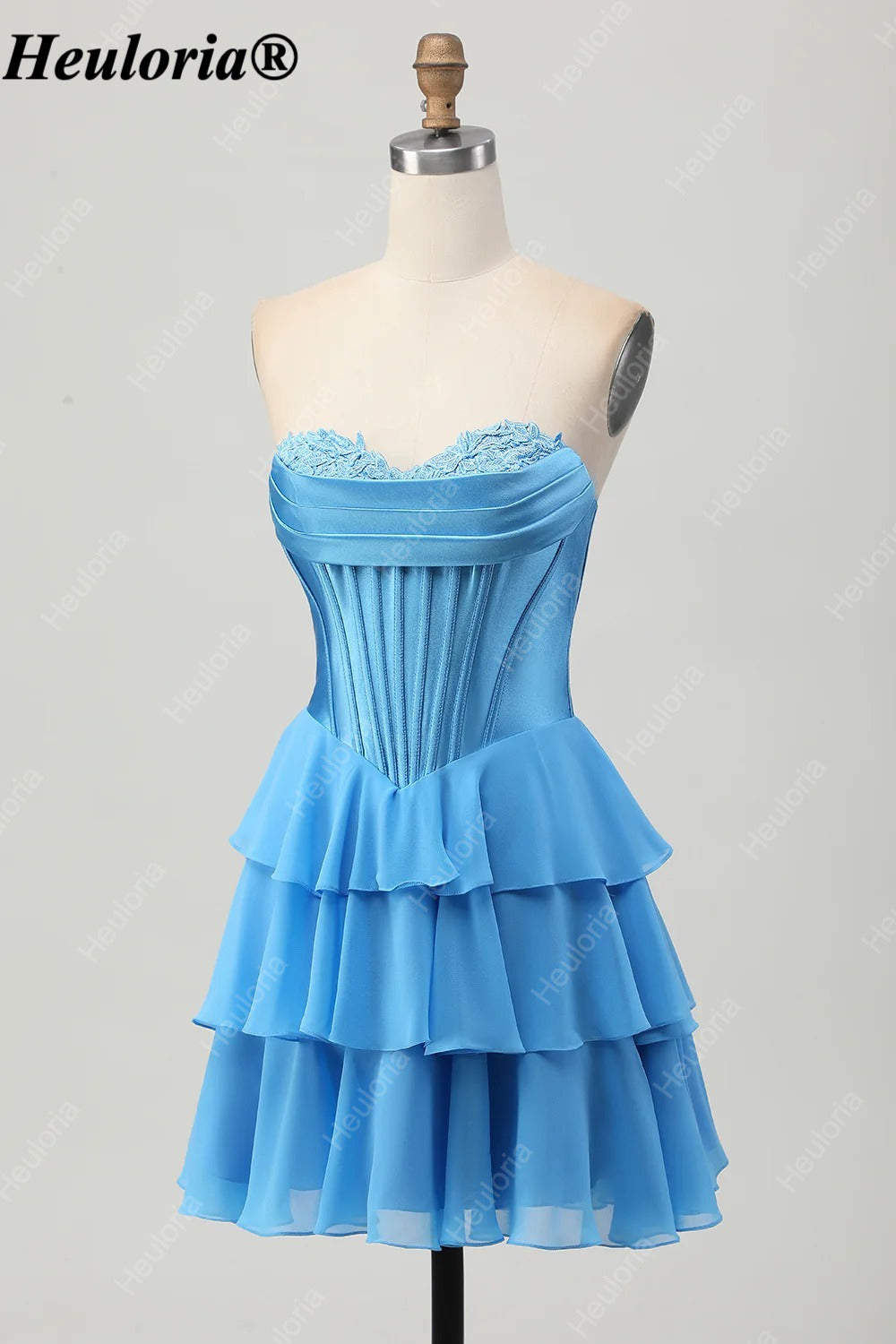 HEULORIA Strapless Corset Tiered Ruffle Short Homecoming Dress ED-314
