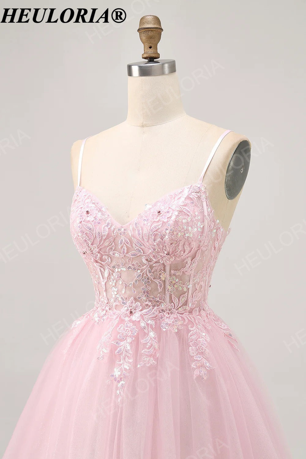 HEULORIA Luxury Pink Handcrafted Lace Floral Girl's Pageant Dress - Floor Length Ball Gown for Weddings & Performance V-Neck ED-331