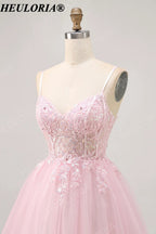HEULORIA Luxury Pink Handcrafted Lace Floral Girl's Pageant Dress - Floor Length Ball Gown for Weddings & Performance V-Neck ED-331