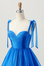 HEULORIA Royal Blue Sweetheart Tie-Strap Short Homecoming Dress - Ruffled Corset Back Cocktail Gown ED-295