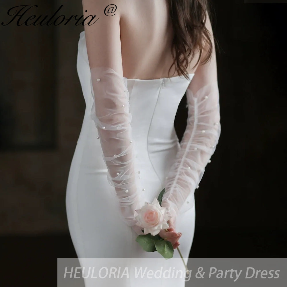 Fingerless Opera Length Tulle Bridal Glove With Pearl GL-04