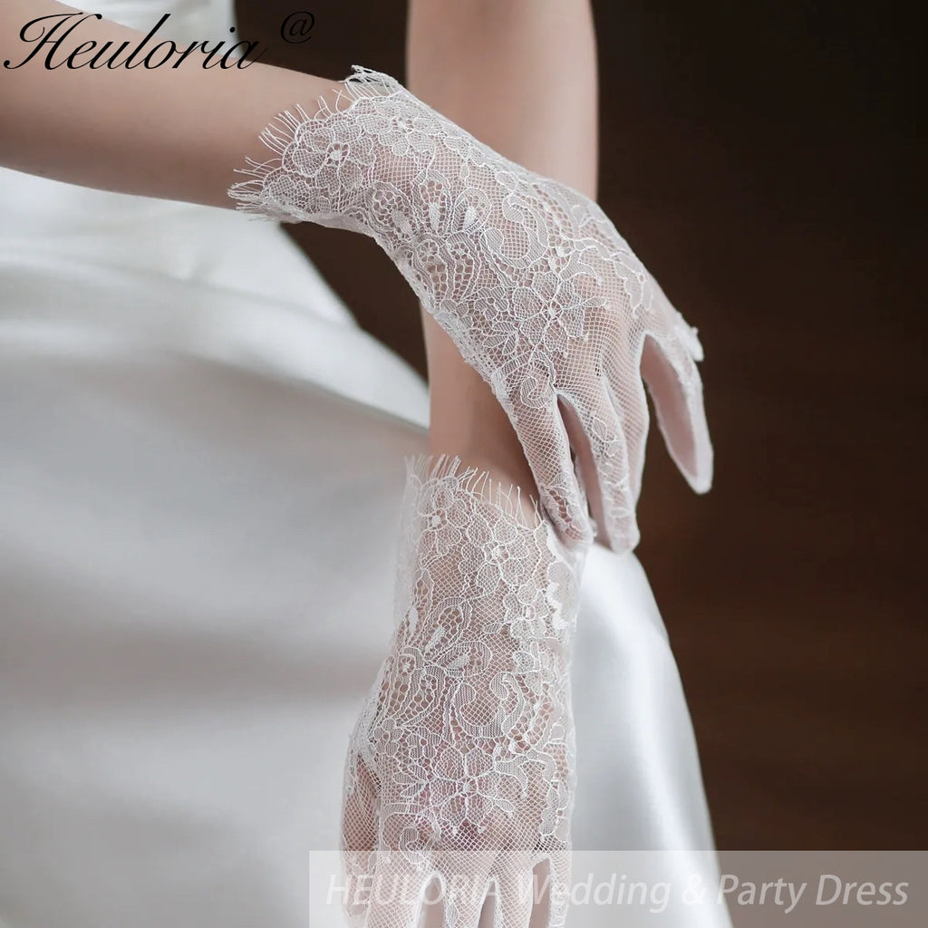 Fingertips Classic Length Tulle Bridal Gloves With Lace GL-06