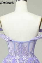 HEULORIA Lilac Off-the-Shoulder Lace Corset Tulle Homecoming Dress ED-293