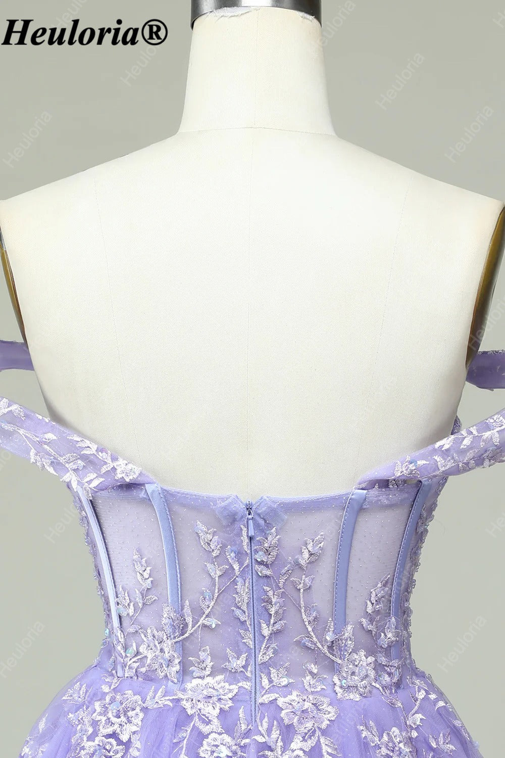 HEULORIA Lilac Off-the-Shoulder Lace Corset Tulle Homecoming Dress ED-293