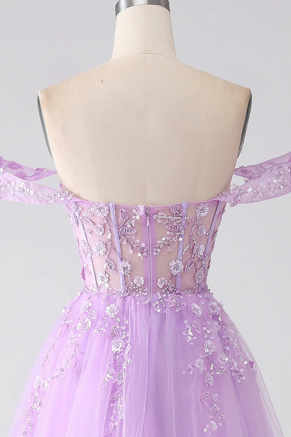 HEULORIA Lilac Off-The-Shoulder Sweetheart Prom Dress with 3D Floral Appliques & Corset Bodice ED-338