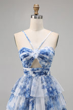 HEULORIA 3D Floral Accent Tiered Tulle Mini Dress - Sweetheart Halter Cutout Cocktail Dress ED-313