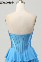 HEULORIA Strapless Corset Tiered Ruffle Short Homecoming Dress ED-314