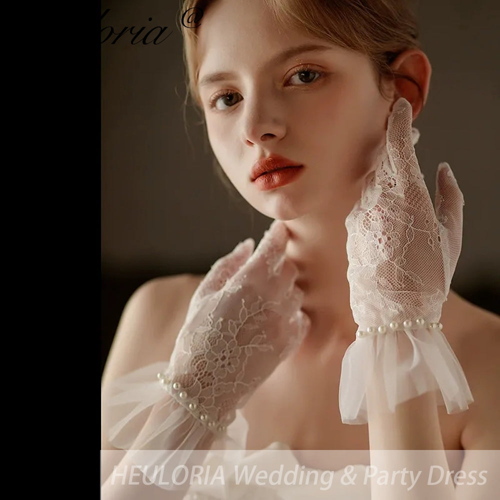 Fingertips Classic Length Tulle Bridal Gloves with pearls GL-12