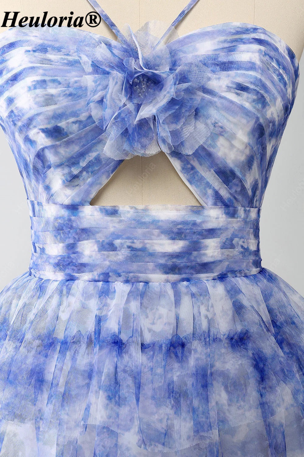 HEULORIA Blue Floral Tiered Tulle A-Line Prom Dress with Cutout Bodice ED-342