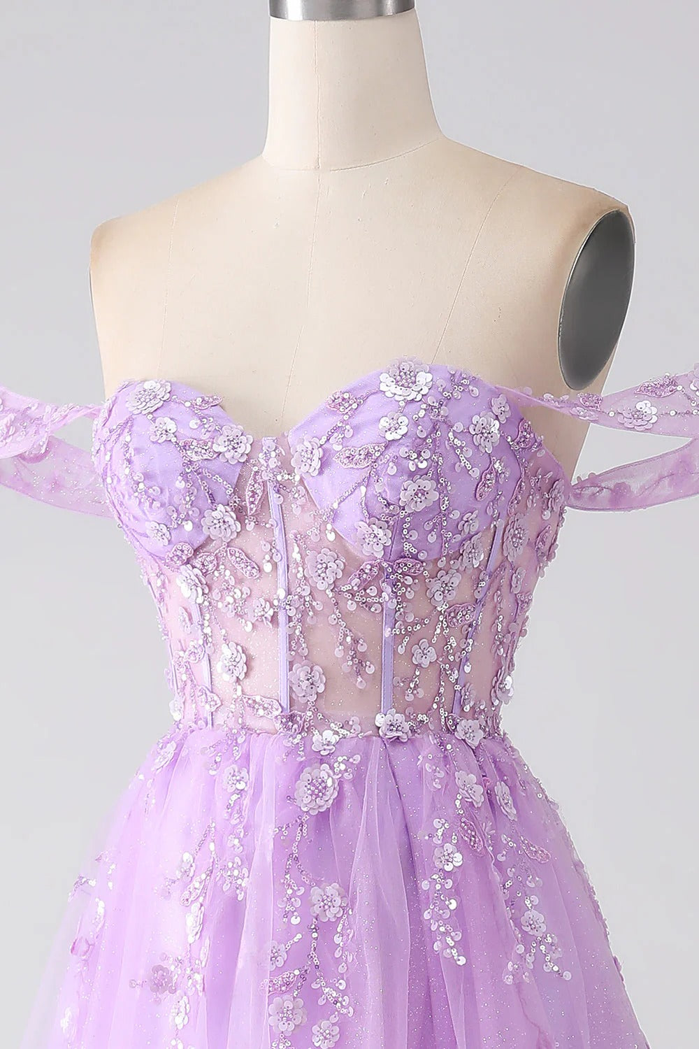 HEULORIA Lilac Off-The-Shoulder Sweetheart Prom Dress with 3D Floral Appliques & Corset Bodice ED-338