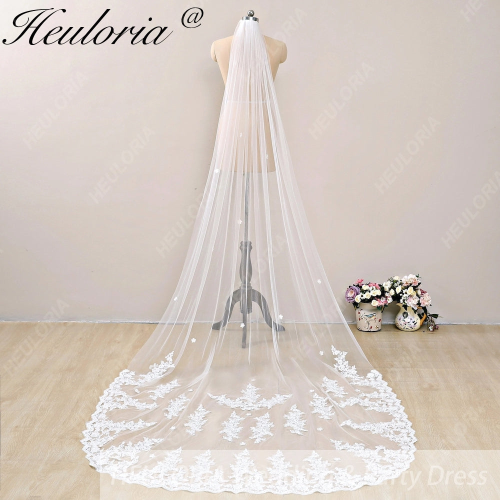 Lace Edge one Tier Bridal Cathedral Length 118" Wedding Veils With Blusher VL-38