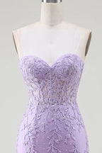 HEULORIA Enchanting Lavender Lace Mermaid Prom Dress with Slit and Corset Back ED-237