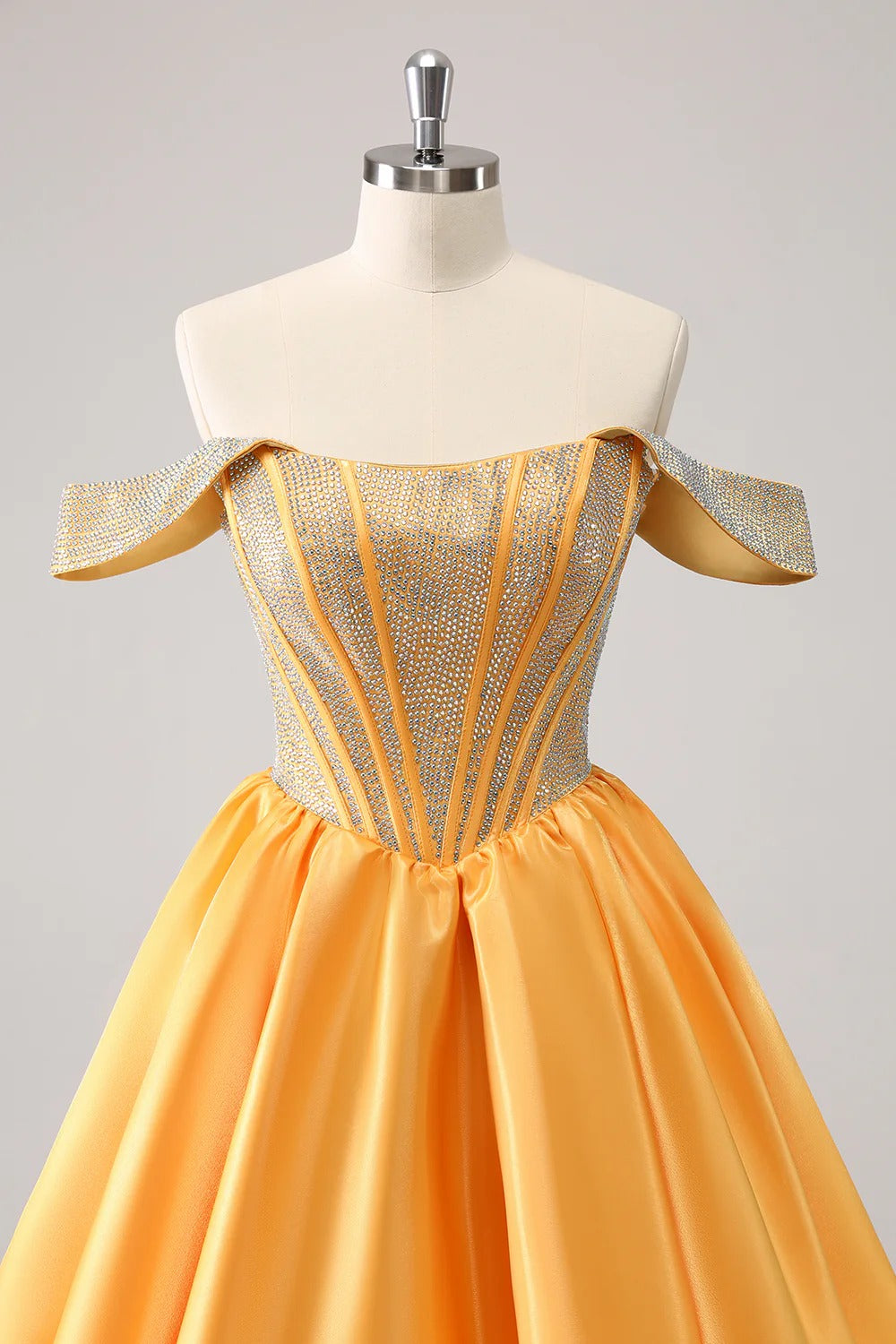 HEULORIA Sparkly Rhinestone Corset Homecoming Dress Off-the-Shoulder Satin Mini Party Gown ED-596