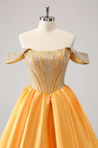 HEULORIA Sparkly Rhinestone Corset Homecoming Dress Off-the-Shoulder Satin Mini Party Gown ED-596