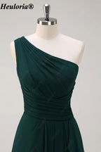 HEULORIA One-Shoulder Ruched Chiffon Bridesmaid Dress with Slit ED-959