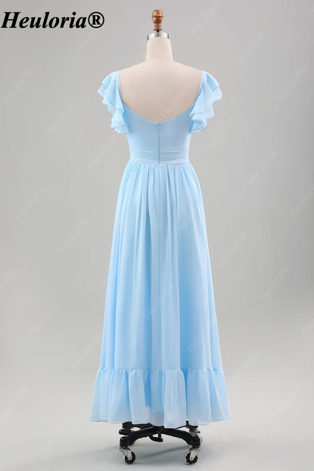HEULORIA Sky Blue Flutter Sleeve Bridesmaid Dress with Ruffle Hem ED-542
