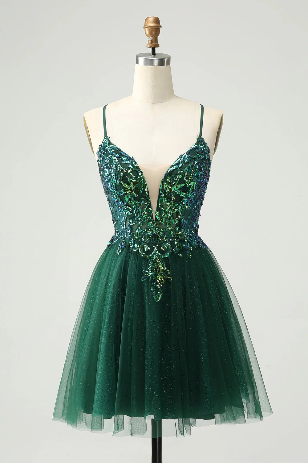 Short Emerald Green Sequined Homecoming Dress