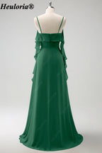 HEULORIA Ruffled Chiffon Bridesmaid Dress with Cascading Drapes | ED-1021