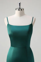HEULORIA Elegant Satin Mermaid Evening Gown - Square Neck Spaghetti Strap with Oversized Bow & Cascading Ruffles ED-264