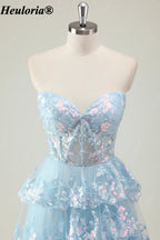HEULORIA Strapless Sweetheart Floral Tiered Tulle Prom Dress ED-573