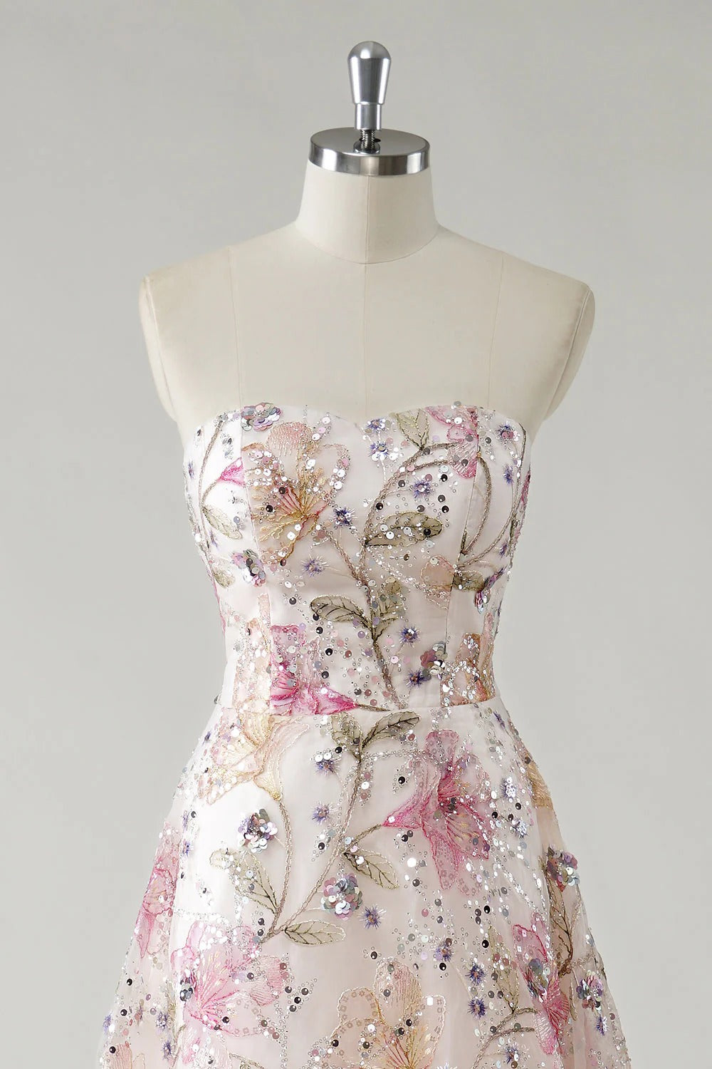 HEULORIA Enchanting Strapless Floral Embroidery Sequined A-Line Evening Gown - Romantic Prom & Wedding Guest Dress ED-643